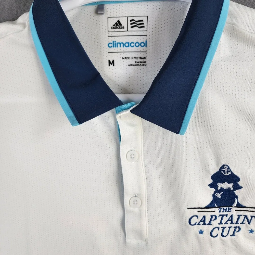 Adidas ClimaCool Captains Cup Golf Polo Shirt Men's‎ Medium White Blue